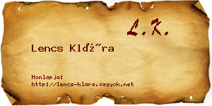 Lencs Klára névjegykártya